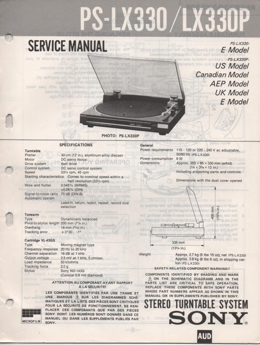 PS-LX330 PS-LX330P Turntable Service Manual  Sony
